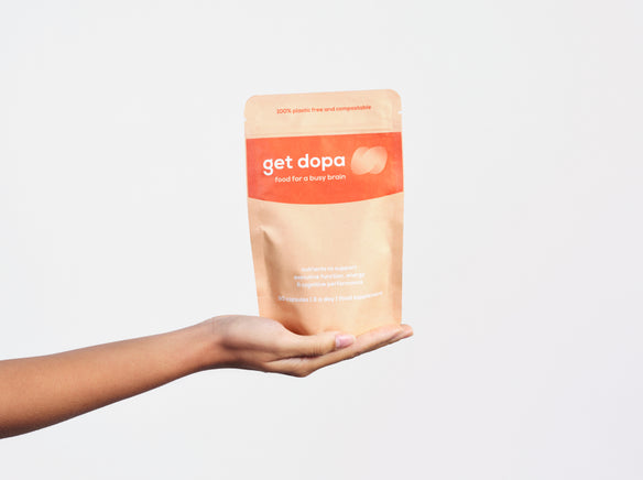 hand holding get dopa smart supplement 