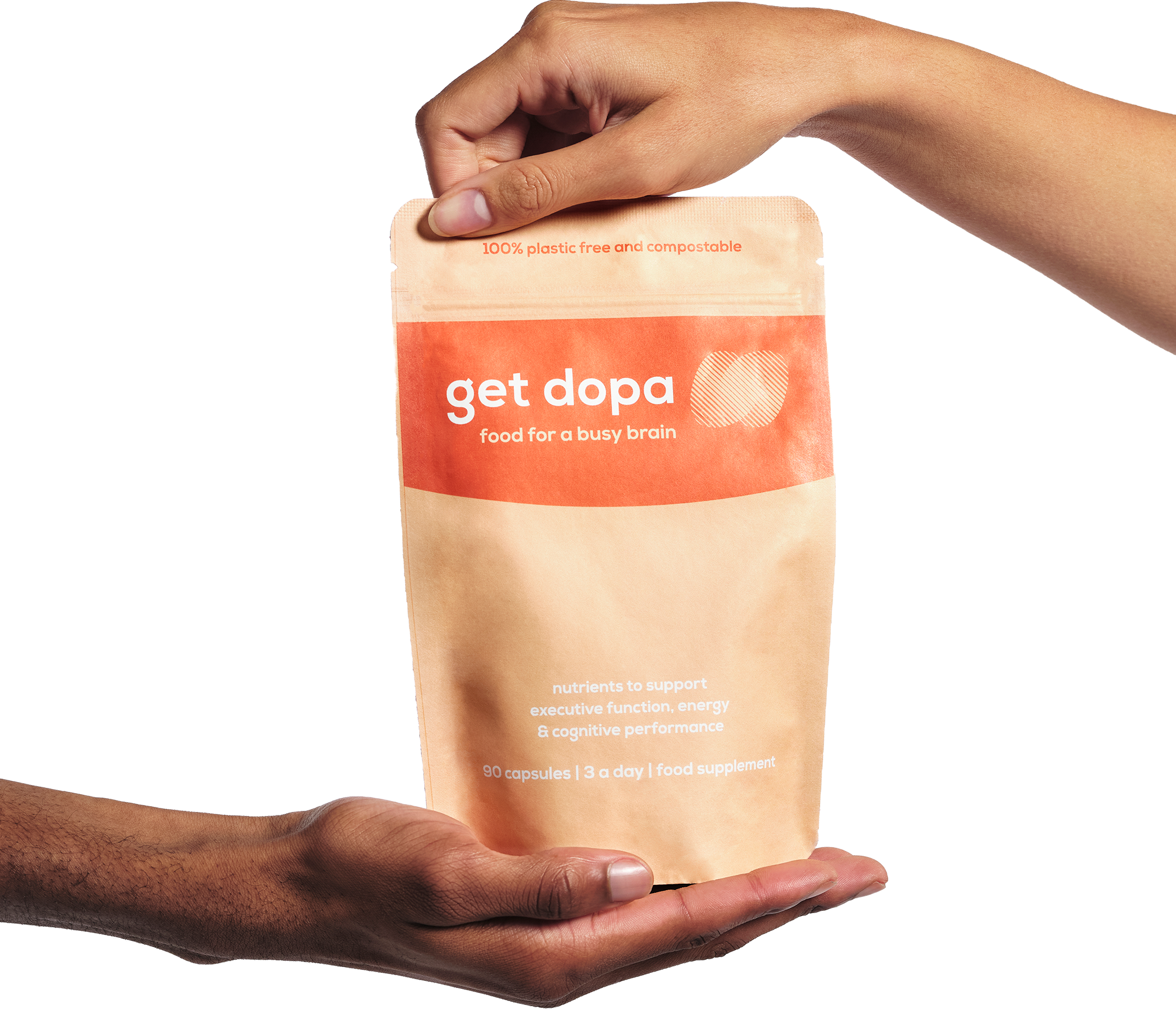 Hands holding get dopa pouch