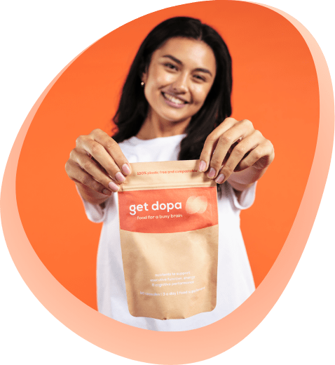 Woman holding pouch of get dopa